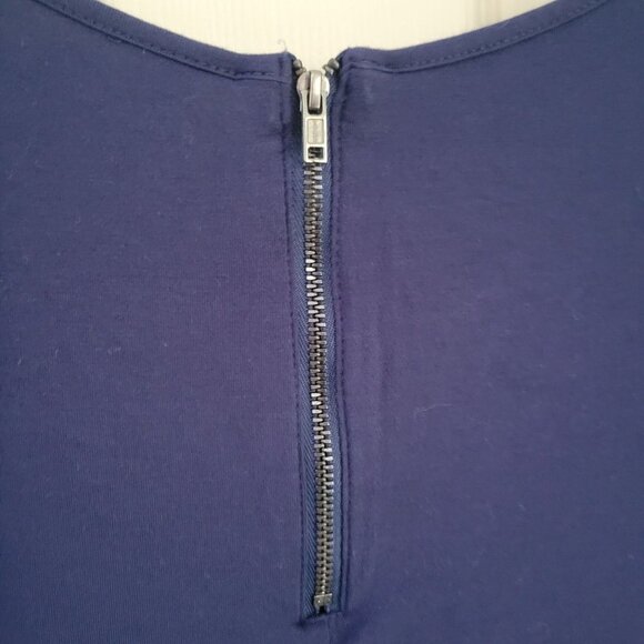 Market & Spruce Sz Large Blue Crochet Lace Lined Back Zip Short Sleeve Blouse - Picture 7 of 8